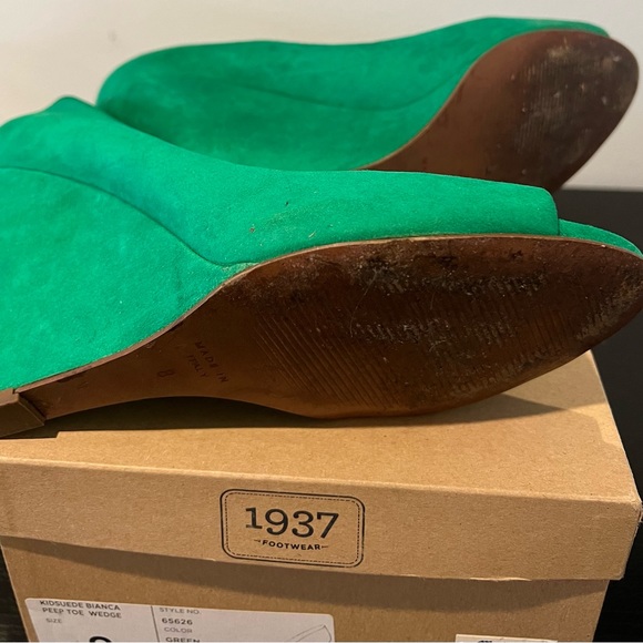 Madewell Peep Toe Wedge Green Suede Sandals - Size 8 - Picture 3 of 5
